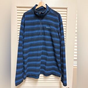 Eddie Bauer Fleece Pullover Mens XL Tall Blue Stripe 1/4 Zip Sweater Outdoor
